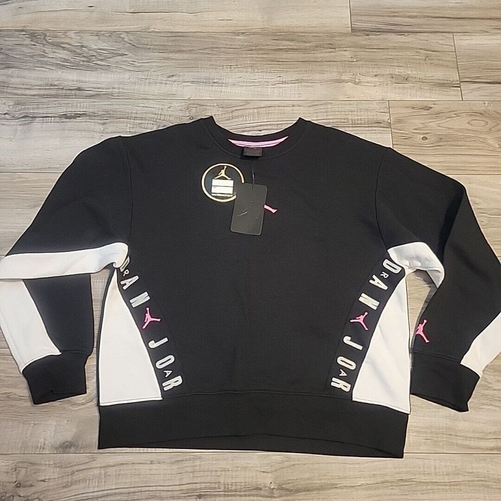 Air Jordan‎ Sweater Girls XL Black Pink Jumpman Logo Pullover Fleece Sweatshirt